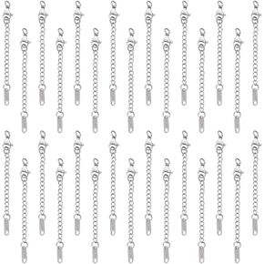 UNICRAFTALE 20Pcs 2 Colors 50mm 304 Stainless Steel Extension Chain Sets End Chains Extension Tails with Clasps and Tiny Heart Charm Chain Extender for Necklace Bracelet Jewelry Making