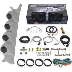 GlowShift Diesel Gauge Package Compatible with Ford Super Duty F-250 F-350 Power Stroke 1999-2007 - Tinted 7 Color 60 PSI Boost, 1500 F EGT, Transmission Temp & Fuel Pressure Gauges - Gray Pillar Pod