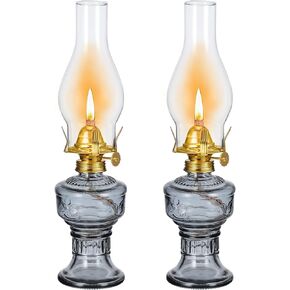 2 Pcs Rustic Oil Lamp Classic Kerosene Lamp Lantern Vintage Glass Clear Hurricane Lamp Oil Lantern Decorative Chamber Oil Lamps with Adjustable Fire Wick for Home Indoor Use, 12.6 Inch