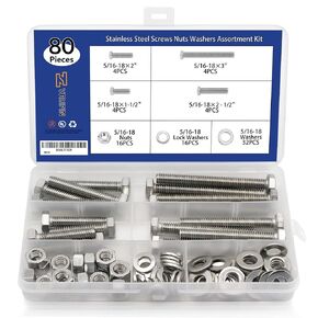 200PCS Nuts and Bolts 1/4-20 x 1/2", 3/4", 1", 1-1/2", 2", 2-1/2", 3" Carbon Steel Hex Bolts and Nuts Assortment Kit Hardware Screws Set (7 Different Sizes)