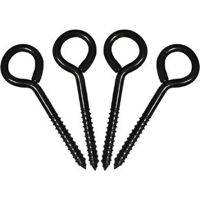 TYESMER 6'' Eye Hooks Screw, 4 Pcs Black Eye Hooks Heavy Duty 700LBS Breaking Strength Stainless Steel Self Tapping Eye Bolts for Hammock Swing Securing Cables Wire