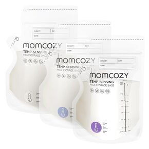 Momcozy Breastmilk Storage Bag, 8Oz, Temp-Sensing Color Change, 200 Count Milk Storage Bags Breastmilk with Pour Spout, Milk Bag with Self Standing for Breastfeeding, No Leak Presterilized for Freezer
