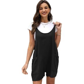 Lumister المرأة الصيف القطن الكتان الحريم السروال القصير فضفاض مريلة وزرة حللا السراويل مع جيوب كبيرة (0500-أسود-XL) in Kuwait