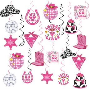 ديكورات حفلات ديسكو راعية البقر - 24 قطعة من زخارف دوامات راعية البقر المعلقة Lets Go Girls ديكور حفلات العازبة Preppy Western Rodeo Disco وحفلات أعياد الميلاد وحفلات استقبال المولود الجديد للنساء والفتيات in Kuwait