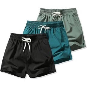Bantuya Men's Gym Running Shorts 3 Pack Quick Dry Athletic Workout Pants Training Short with Zipper Pockets