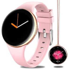 Easyfone DM75 Smart Watch for Women, Pendant and Wrist 2 Wear Styles with Round 1.04" AMOLED Screen and Heart Rate Sleep Monitor, Smart Notification (Gold)