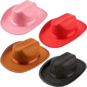 SGBETTER 4 Pack Kids Cowboy Hat Felt Western Cowboy Hat Wide Brim Cowgirl Hat for Boys Girls Cosplay Party Costume Accessory