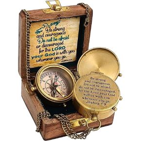 Be Strong and Courageous Joshua 1:9 Solid Brass Directional Compass, Engraved Baptism Gifts for Boys Girls, First Communion, Christian Gifts for Men, First Confirmation Gifts for Boys Catholic Gifts in Kuwait