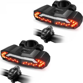 WSDCAM 2 Pack Bike Tail Light with Turn Signals and Brake Light Bike Horn Alarm with Remote, Built in Speaker/Light Sensor/Vibration Sensor, Smart Auto ON/Off Rechargeable Waterproof Rear Bike Light