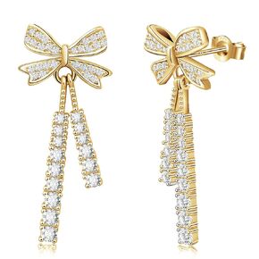 Silver Bow Dangle Drop Earrings 925 Sterling Silver Cubic Zirconia Stud Earrings for Women Trendy Handmade Lightweight Butterfly Earrings Bow Jewelry