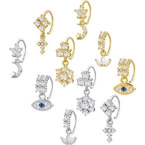 10pcs 20g Dangle Nose Rings Hoops Nose Ring with Charm CZ Cartilage Earring Cute Dangling Nose Piercing Jewelry for Women Girls