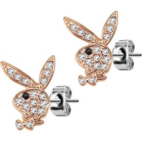 Playboy Limited Edition 316L 20G Surgical Steel Rose Gold Cz Stone With Black Eye Bunny Earring Studs in Kuwait