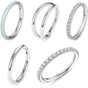 5PCS MOQIKAKA16G 20G Nose Septum Rings Hoops Sets, Stainless Steel Nose Rings Hoop for Helix Cartilage Daith Tragus Rook Flat Conch Lobess Septum Rings Hoop Earrings Piercing Rings for Women Men