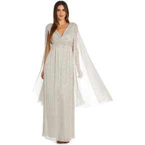 R&M Richards Evening Gown with Rhinestone Trim and Long Cape Sleeves