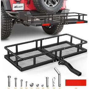 Nilight 60" x 24"x 7.87" Hitch Cargo Carrier & 5/8" Hitch Pin Clip Fits 2-Inch Receiver 500 Lbs Heavy Duty Capacity Luggage Basket Hitch Fold Up for SUV Pickup Camping Traveling,2 Years Warranty