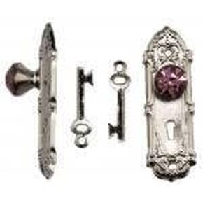 Melody Jane Dollhouse Satin Nickel Door Handle with Purple Crystal Knob & Keys