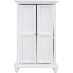 Miniature White Wooden Wardrobe Mini Dollhouse Accessories Miniature Furniture Doll Furniture Closet Tiny Furniture Clothes Wardrobe for Dollhouse