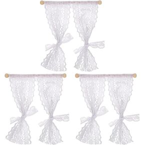 LUOZZY 3pcs Miniature Lace Curtain for Dollhouse 1/12 Scale Mini Window Curtain Dollhouse Bedroom Accessory, White