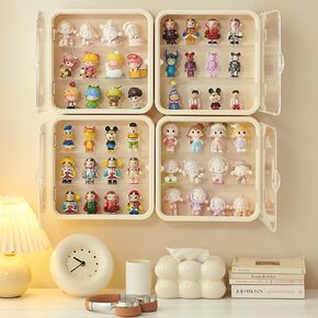 White Miniature Display Case for Collectibles Figures, 12 Inch Clear Display Box, Wall Mounted/Desktop Plastic Organizer Acrylic Display Storage Case for Mini Figure Toys (Cream Color)