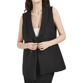 S7 Women's Sleeveless Vest Classic Double Breasted Suit Vest Casual Waistcoat Solid Business Blazer Vest with 2 Pockets