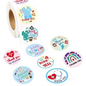 Nurse Stickers 500pcs Healthcare Workers Appreciation Sticker Roll Round Nurses Doctors Stickers Labels for Envelopes Greeting Cards Gift Bags