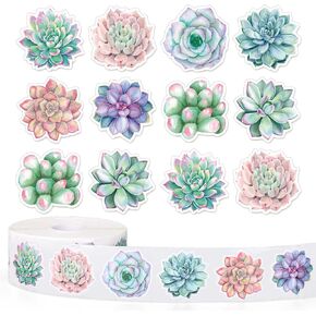 1000Pcs Succulent Cutout Stickers Roll Watercolor Plants Paper Decals 8 Designs Self Adhesive Decorative Seal Stickers for Envelope Journal Decor Summer Party Supplies