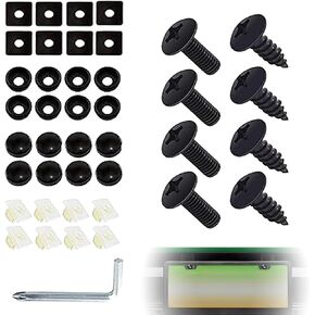 UGSHY 8 Sets License Plate Screw, Self Tapping Mounting Fasteners for Auto Front and Rear License Plate Frame Cover, Rustproof License Plate Bolts, Universal License Plate Screw Kit (Black)