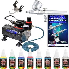 Professional Master Airbrush Multi-Purpose Gravity Feed Airbrushing System Kit with a U.S. Art Supply 6 Primary Opaque Colors Acrylic Paint Artist Set - G22 Gravity Feed Airbrush and Air Compressor