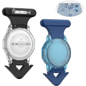 AGENTNANO 2 Pack Waterproof Airtag Holder for Kids Hidden with Pin, Airtag Holder Case Rugged Full Body Anti-Scratch Airtag Tracker Case for Children, Elderly, Backpack, Clothes (Black & Blue)