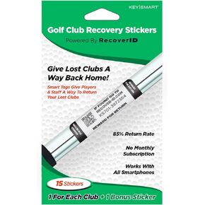 KeySmart RecoverID - Locater Sticker for Golf Club That Connects Finders to Lost Club Owners Via a Website, Waterproof, QR Scannable Stickers - 15Pack