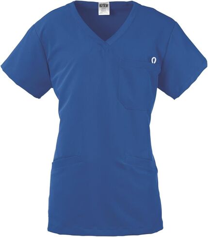 افي. قميص فرك طبي نسائي، Berkeley ave.، قميص فرك برقبة على شكل حرف V، جيبان، مقاوم للتجاعيد، رائع للممرضات، أزرق ملكي، X-Small in Kuwait
