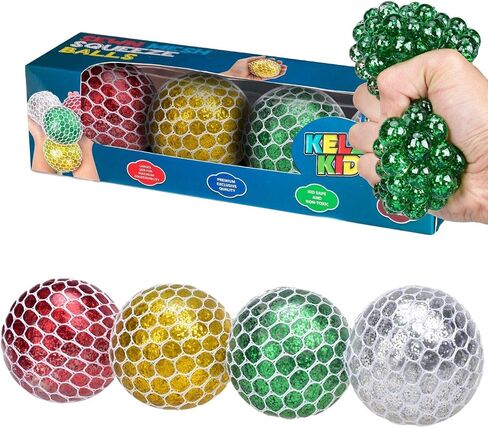 Glitter Sewn Mesh Squishy Grape Ball for Kids - Great and Fun Squeeze Stress and Fidget Toy for Adults and Children (Pack of 4) in Saudi Arabia