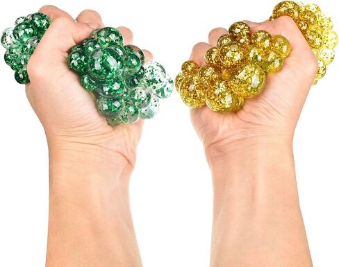 Glitter Sewn Mesh Squishy Grape Ball for Kids - Great and Fun Squeeze Stress and Fidget Toy for Adults and Children (Pack of 4) in Saudi Arabia