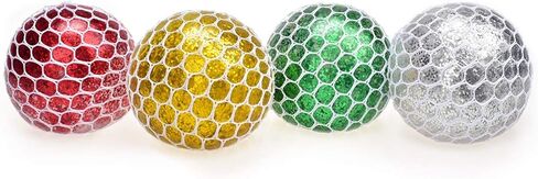 كرة العنب الإسفنجية الشبكية اللامعة للأطفال - لعبة رائعة وممتعة للضغط والتوتر للبالغين والأطفال (عبوة من 4 قطع) in Kuwait