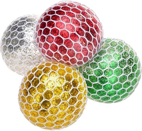 Glitter Sewn Mesh Squishy Grape Ball for Kids - Great and Fun Squeeze Stress and Fidget Toy for Adults and Children (Pack of 4) in Saudi Arabia