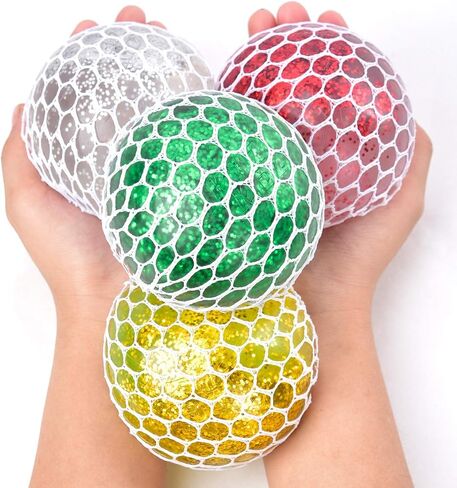 كرة العنب الإسفنجية الشبكية اللامعة للأطفال - لعبة رائعة وممتعة للضغط والتوتر للبالغين والأطفال (عبوة من 4 قطع) in Kuwait