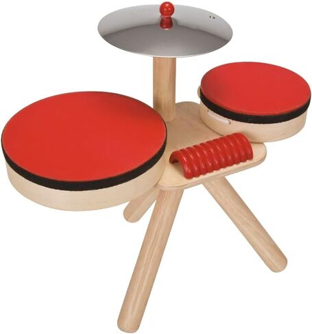 PlanToys Musical Band Toddler Drum Set Sustainably-Made with 2 Different-Sized Drums, Pair of Rubber-Coated Drumsticks, Cymbal, and Guiro to Explore Creativity in Saudi Arabia