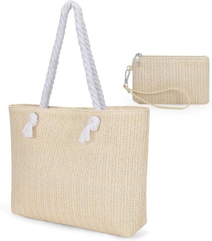 حقيبة شاطئ كبيرة من SUOSDEY للنساء مع حقيبة يد معصم، حقيبة كتف منسوجة صيفية بوهيمية لقضاء العطلات in Kuwait