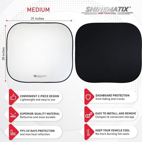2-Piece Windshield Sunshade - Foldable Car Front Window Sun Shades for Most Sedans SUV Truck - Best 210T Reflective Material Blocks 99% UV Rays and Keeps Your Vehicle Cool (Sports/Small) in Saudi Arabia