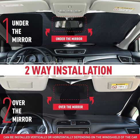 2-Piece Windshield Sunshade - Foldable Car Front Window Sun Shades for Most Sedans SUV Truck - Best 210T Reflective Material Blocks 99% UV Rays and Keeps Your Vehicle Cool (Sports/Small) in Saudi Arabia