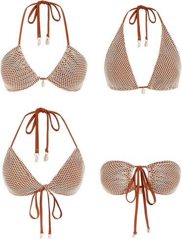 ZAFUL Women's Triangle Bikini Top Multiway Fishnet Tie Back Bandeau Halter String Bikini Top Swimsuit Bathing Suits Top in Saudi Arabia
