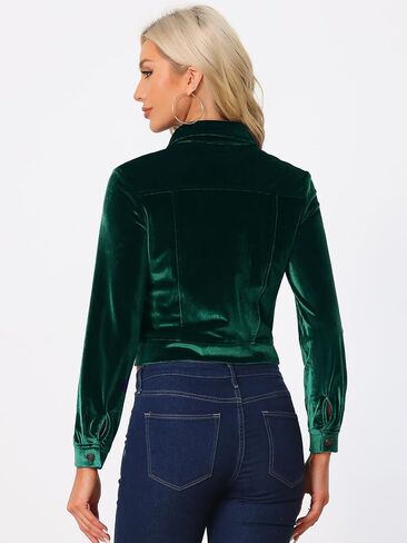 Allegra K Women's Cropped Jacket Velvet Retro Button Up Slash Pockets Fashion Casual Jackets in Saudi Arabia
