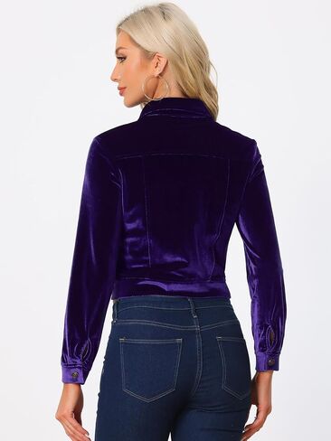 Allegra K Women's Cropped Jacket Velvet Retro Button Up Slash Pockets Fashion Casual Jackets in Saudi Arabia