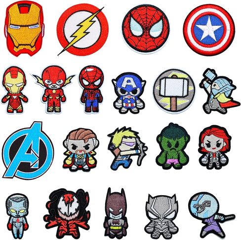 20 Pcs Superhero Embroidered Iron-on Patches/Clothing Repair Holes Ironing Patch with Back Glue/Iron On Patch Applique for Clothes,Dress,Hat,Jeans,DIY Accessories (YY-20SPID) in Saudi Arabia