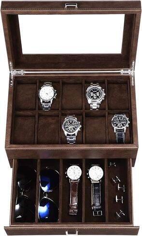 صندوق ساعة BEWISHOME حافظة ساعة فاخرة ومنظم منضدة للرجال، قاعدة شحن خشبية للهاتف، حزمة in Kuwait
