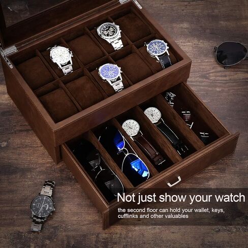 صندوق ساعة BEWISHOME حافظة ساعة فاخرة ومنظم منضدة للرجال، قاعدة شحن خشبية للهاتف، حزمة in Kuwait