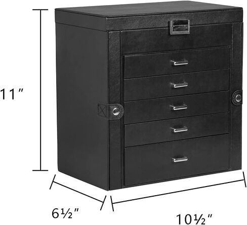 Frebeauty Large PU Jewelry Box Bundle:A Multi-functional Jewelry Box(Black) and A 4 Layer Clear Lid Jewelry Box(Black) of Rings Earrings Necklace Bracelets for Women Girls in Kuwait