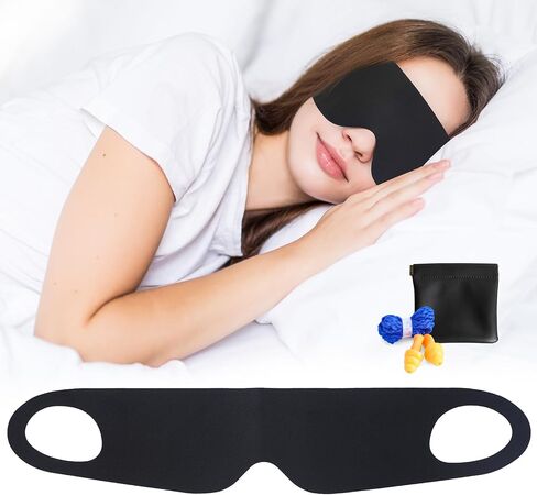 FRESHME Lightweight Ear Hanging Sleep Mask - Zero Pressure Blockout Comfortable Sleep Blindfold with Elastic Loops, Thin Sleeping Mask Head Cushion for Side Sleeper, Includes Earplugs in Saudi Arabia