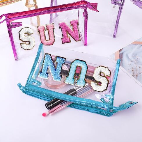COSHAYSOO Clear Makeup Bag Preppy Sunscreen Pouch Waterproof Beach Pool Travel Things Summer Stuff Traveling Cosmetic Accessories for Women Teen Girl Gift with Cute Chenille Letter Patch Pink SUN in Saudi Arabia