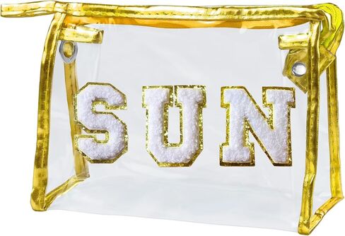 COSHAYSOO Clear Makeup Bag Preppy Sunscreen Pouch Waterproof Beach Pool Travel Things Summer Stuff Traveling Cosmetic Accessories for Women Teen Girl Gift with Cute Chenille Letter Patch Pink SUN in Saudi Arabia